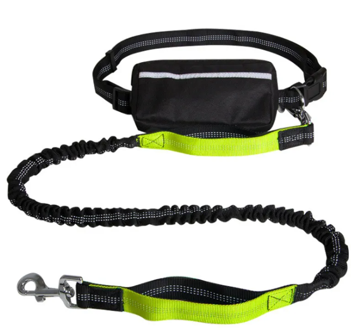 Freepaw hands-free dog leash in fluorescent green with padded waist belt